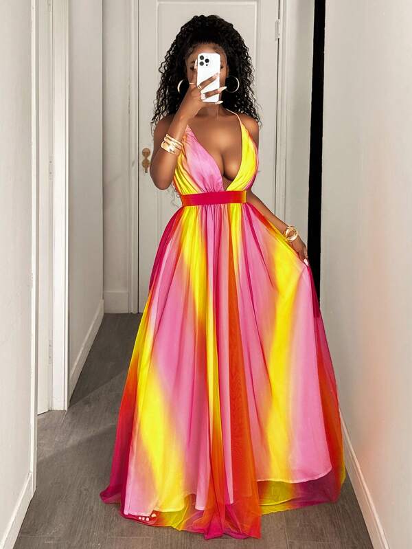 BamGleam Vestito da donna in rete a righe trasparente per vacanze