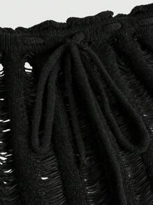 ROMWE Grunge Punk Váy bó sát siêu ngắn gợi cảm màu tối cho nữ, váy dệt kim mỏng khoét sâu & váy ngắn 2 món - màu đen - Xem 3