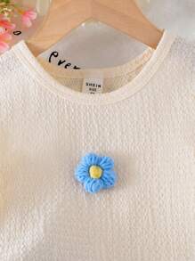 Young Girls Short Sleeve Tshirt, Stylish & Fashionable Young Girl Summer Apparel, Girls Apricot Textured Fabric Floral Print Tshirt Set - Apricot - View 3