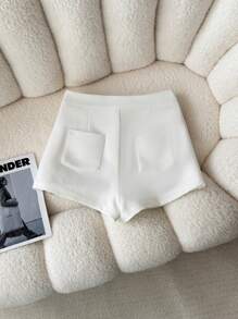 Airaco Women Plain Color Casual Shorts For Summer - White - View 5