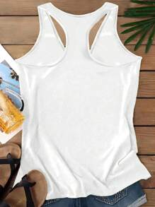 EMERY ROSE Plus Size Women Casual Simple Lotus Flower Pattern Camisole Tank Top, Suitable For Summer Graphic Top Back To School,Spring/Vacation - White - View 2