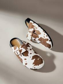 Solecia Giày lười đế bằng in họa tiết bò thời trang giản dị dành cho nữ - màu nâu - Xem 4