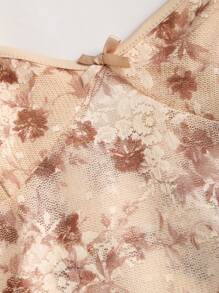 SHEIN Unity Áo thun nữ in họa tiết hoa ren - Màu Khaki - Xem 8