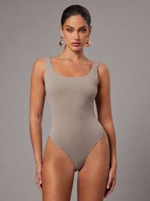 Silquee Bộ đồ liền thân màu trơn hở lưng cổ tròn thường ngày cho nữ, trang phục sinh nhật cho nữ, trang phục ngày lễ, váy nữ thần, váy kem, váy thanh lịch, bộ đồ liền thân hở lưng, bộ đồ liền thân dệt kim bó sát, bộ đồ liền thân hở lưng, bộ đồ liền thân cho nữ, bộ đồ liền thân mùa hè, bộ đồ liền thân một mảnh - Xám - Xem 2