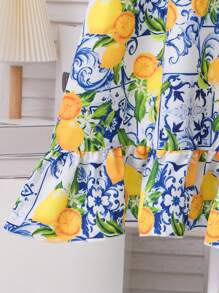 Girls' Fruit Print Fully Allover Print Summer Vacation Slip Dress - Yellow - View 7