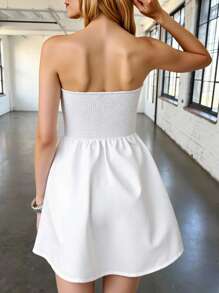 INAWLY Nuevo vestido de moda de unicolor con hombros descubiertos, para primavera/verano - Blanco - Ver 2