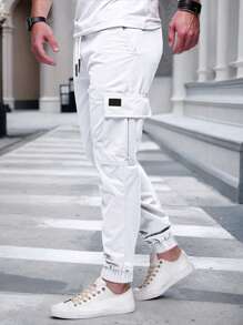 Manfinity Homme Pantaloni cargo casual versatili da uomo con vita con cordoncino, autunno