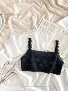 2pcs Solid Color Lace Trim Comfortable Soft Cotton Camisole & Shorts Underwear Set, Suitable For Teen Girl& Ladies,Elastic Lace Basic Short Camisole,Back To School