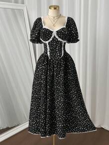 Sweetra Robe de vacances sexy et élégante avec bordure en dentelle de grande taille - Noir - Voir 3