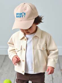 SHEIN Playful Pals 男婴纽扣翻领长袖衬衫夹克，适合上学、休闲、度假、运动、家居服、秋季，6 个月 - 3 岁，服装、夹克、上衣春季夹克秋冬灯芯绒夹克