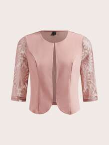 SHEIN Clasi 女士优雅圆领七分袖粉色蕾丝拼接外套 秋季女装 - 粉色 - 查看 6