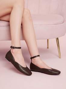 CUCCOO DOLLMOD Square Toe Coffee Brown Fashionable Sweet Flat Shoes - Coffee Brown - View 5