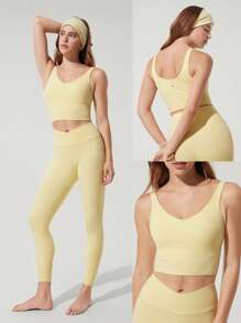 GLOWMODE FeatherFit™ U Back Cropped Active Tank Top Low Impact Yoga Daily Fall Winter
