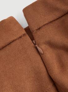 SHEIN PETITE CURVE Plus Size Women's Vintage Hippie Rivet Fringe Suede A-Line Skirt, Autumn Skirt,Nashville,Pirate Skirt - Brown - View 4