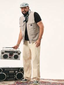 EASEVO Chaleco de montañismo tejido para hombre de talla grande, chaleco sin mangas de frente abierto adecuado para escalada y actividades al aire libre, chaleco de carga de moda sencilla de talla grande para salir, para otoño e invierno - Gris - Ver 4