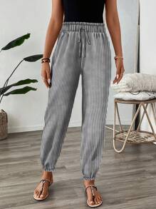 SHEIN LUNE Quần dài thường ngày in họa tiết cổ điển có cạp chun co giãn cho nữ vào kỳ nghỉ hè - Nhiều màu - Xem 4