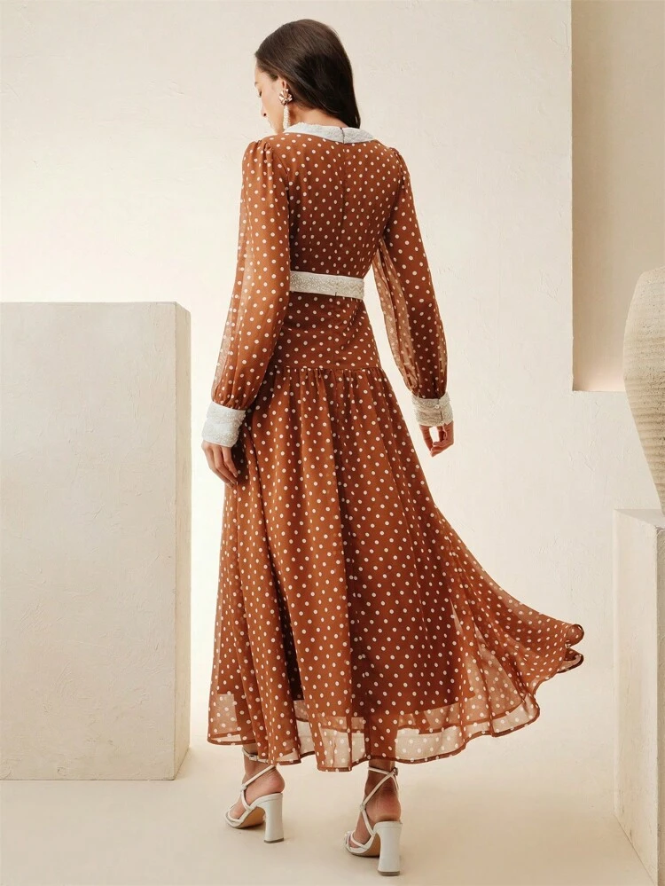 Women's Beaded V-Neck Fitted Long Dress With Oversized Hem