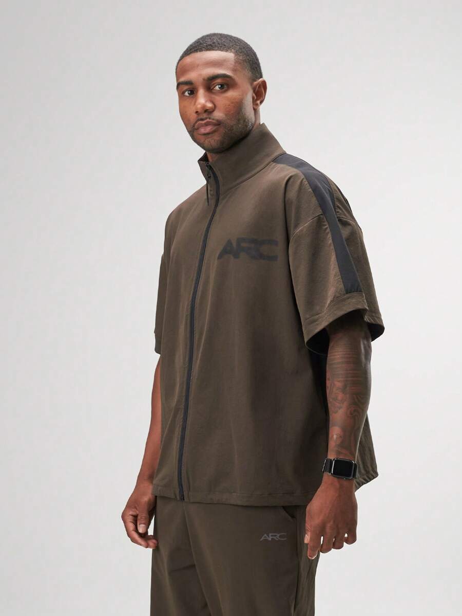ARC Activewear Full Zip Sweater Jacket Performance Top Gym Workout Long Sleeve Track Suit - Brown - View 1
