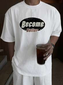 DAZY Herren weiß T-Shirt mit Rundhalsausschnitt und Buchstaben-Muster, Kurzarm für den Sommer, Grafik-Tees - Weiss - Übersicht 1