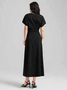 Ontre Women's Four Seasons Black Waist Urban Simple Dress, Elegant Bat Sleeve Long Dress, Teacher Dress - Black - View 6