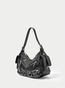 Túi xách đinh tán xe máy thiết kế khóa kéo cho nữ - màu đen - Xem 7