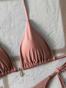 Swim Vcay Bộ đồ bơi bikini 2 mảnh gợi cảm màu trơn cho kỳ nghỉ xuân dành cho nữ - màu nâu - Xem 3