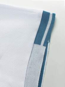 Manfinity Homme Chemise polo à manches courtes rayée décontractée pour hommes, chemise polo blanche et bleue pour hommes, chemise polo d'été pour hommes, chemise polo rayée pour hommes, chemise de golf pour hommes, chemise polo décontractée pour hommes. Un excellent cadeau pour un petit ami ou un mari. - Blanc - Voir 5