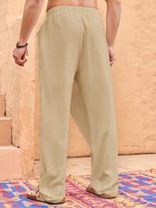 Manfinity VCAY Men's Woven Casual Loose Fit Solid Elastic Waist Straight Leg Pants - Coffee Brown - View 2