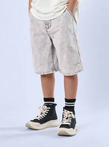 SUMWON Pantaloncini di jeans con gamba larga sotto il ginocchio, stile cargo in lavaggio pietra vintage, comodi e ampi, casual e estivi, stile vintage da skater degli anni 90 - Grigio - Visualizzare 4