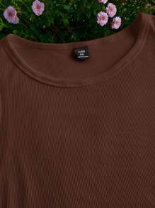 SHEIN EZwear 巧克力棕色无袖超长连衣裙套装，加大码 - 巧克力棕 - 查看 5