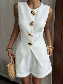 SHEIN EZwear 白色梭织优雅商务女装套装