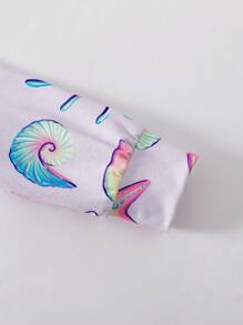 Baby Girl Casual White Starfish & Shell Sea Life Digital Print Long Sleeve Zipper Bodysuit - White - View 8