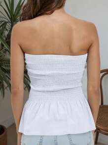 Jouncy 女士纯色露肩纽扣设计吊带背心，度假风格 - 白色 - 查看 2