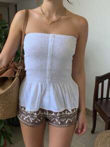 Jouncy 女士纯色露肩纽扣设计吊带背心，度假风格 - 白色 - 查看 3