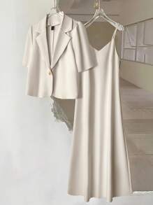 Rafferiza Women's Elegant Fitted Slim Dress & Blazer 2 Pieces Set