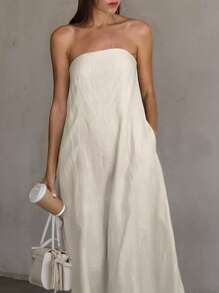 INAWLY Vestido largo suelto y casual de unicolor para mujer