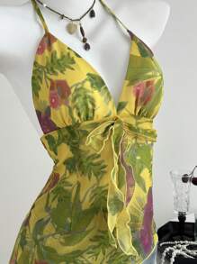 SHEIN Unity 女式花卉印花荷叶边挂脖休闲背心 - 彩色 - 查看 5