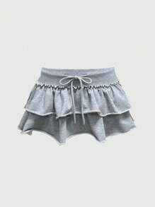 ROMWE Grunge Punk 音乐节做旧卫衣面料低腰荷叶边下摆迷你裙女款