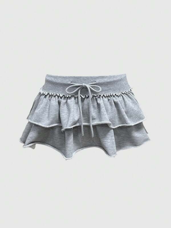 ROMWE Grunge Punk 音乐节做旧卫衣面料低腰荷叶边下摆迷你裙女款