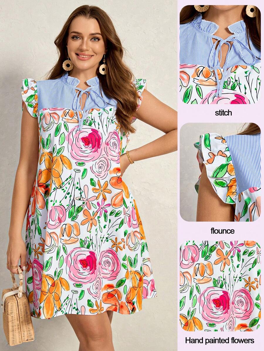 Comfylo Plus Size Women's White Ruffle Sleeve Asymmetrical Hem Dress Fall Wedding Guest Dress Business Casual Woman Work Dress Business Dress Summer Outfits For Women Country Concert Outfit Beach Outfits Vacation Outfits Woman Elegant Dresses For Women Teacher Outfits For Women Floral Dress Business Casual Fall Clothes Plus Size