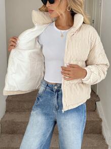 Easowa Zip Up Corduroy Padded Coat In Fall/Winter - Beige - View 8