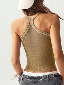 Bohemela Casual Solid Color Knit Slim Fit Women Tank Top - Khaki - View 5