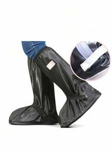 1 双黑色可折叠便携式雨鞋套，防滑防水高帮鞋套，多种尺寸适合户外、学校、办公室、家庭、旅行、骑自行车、雨天鞋子存放