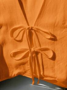 Comfortcana Blusa casual in lino estiva da donna con laccio al collo