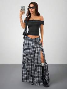 Coolane 女士秋冬Y2K复古90年代音乐节派对弹力舒适褶皱灰色修身露肩百褶上衣 - 深灰色 - 查看 6