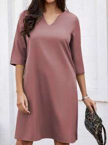 INAWLY 大码女式V领宽松长袖连衣裙，夏季时尚 - 粉色 - 查看 5