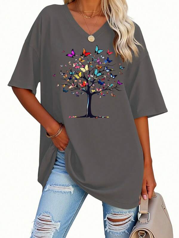EMERY ROSE Women V-Neck T-Shirt | Polyester Knit Fabric | Lightweight & Breathable | Casual | For All Seasons
