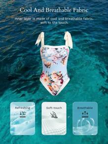MOTF PREMIUM FLORAL PRINT KNOT ONE-PIECE SWIMSUIT FOR SUMMER BEACH VACATION - Multicolor - View 9