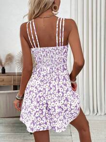 Breezaya 女士黄色花卉印花吊带连衣裙度假海滩装 - 淡紫色 - 查看 2