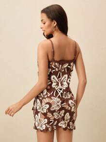 Anewsta Spaghetti Strap V-Neck Asymmetrical Butterfly Pattern Hollow Pullover Dress For Summer Beach Vacation - Multicolor - View 2